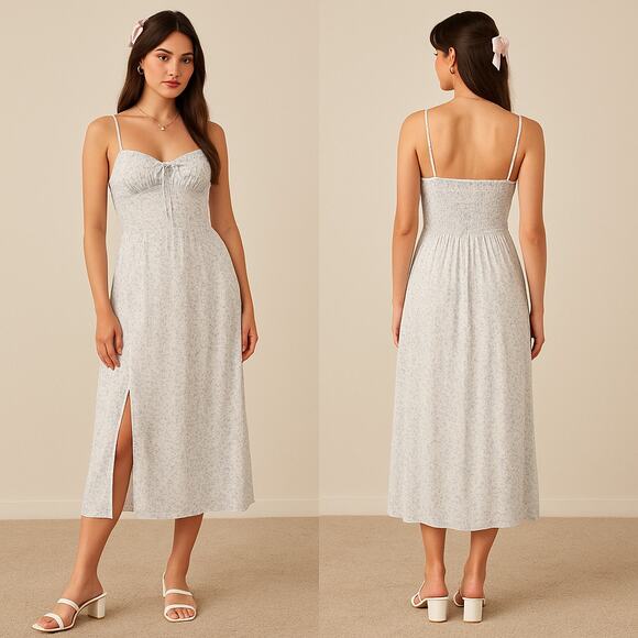 Hollister Dresses & Skirts - HOLLISTER Babydoll Ditsy Floral Midi Sundress Corset Milkmaid Coquette Size M